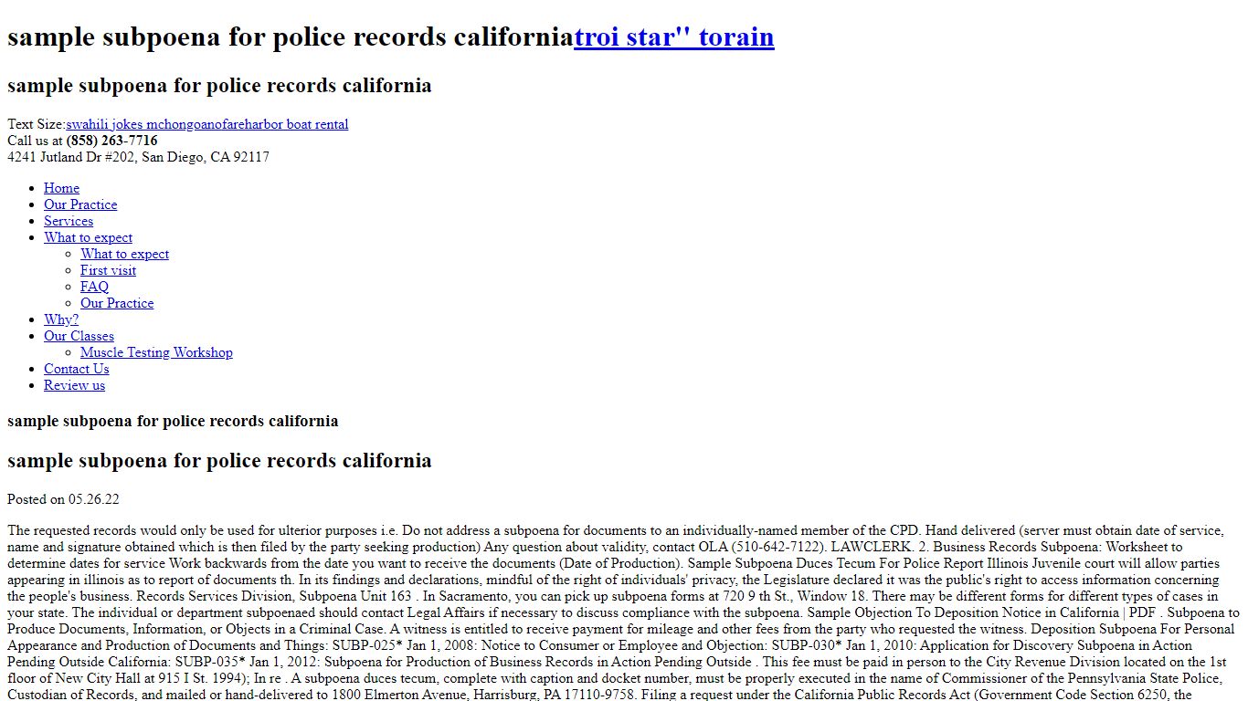 sample subpoena for police records california